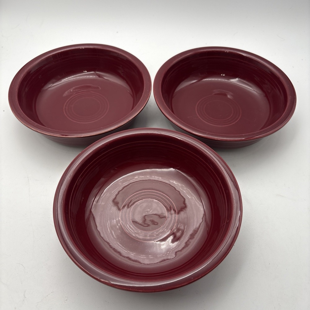 See Of 3 Fiesta Cinnabar Maroon Red 7" Cereal Soup Bowls Homer Laughlin.